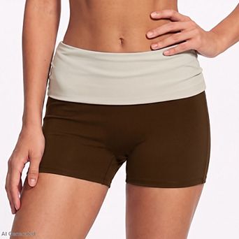 Women's Foldover Waist Biker Shorts Stretch Workout Yoga Shorts