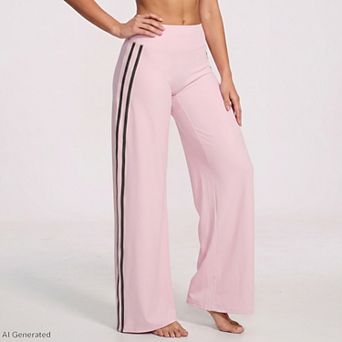 Women's High Waist Wide Leg Workout Pants with Contrast Side Stripes