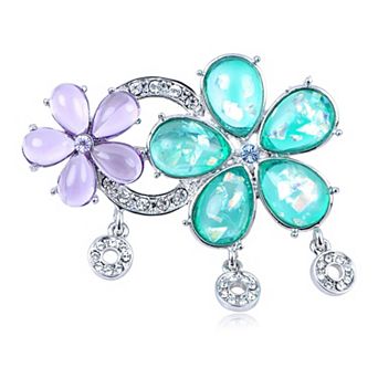 Crystal Shimmer Green Lavender Stone Twin Flower Pin Fashion Brooch