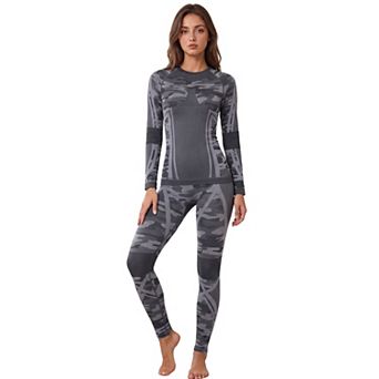 ATTRACO Women Camo Seamless Thermal Underwear Set Crew Neck Moisture Wicking Base Layer Long Johns