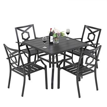 Outdoor Iron Dining Set of 5, Powder Coating, Black