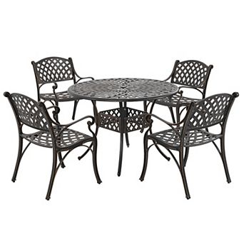 Outdoor 5 pc Cast Aluminum Dining Set, Black with Gold-Painted Edges