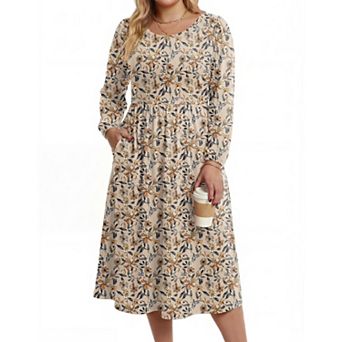 Zeagoo Womens Plus Size Long Sleeve Fall Dress Casual Loose Floral Dress