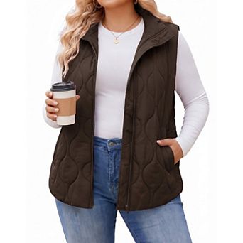 Zeagoo Plus Size Quilted Vest Lightweight Cropped Puffer Winter Coat