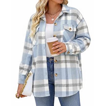 Zeagoo Plus Size Fall Jackets for Women Long Sleeve Flannel Shacket