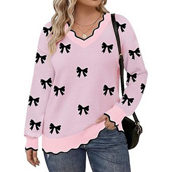 Zeagoo Plus Size Women Sweaters V Neck Lightweight Long Sleeve Top