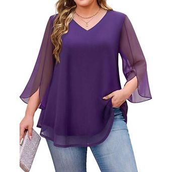 Zeagoo Womens Plus Size Blouses 3/4 Sleeve Tunic to Wear with Leggings