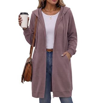 Zeagoo Women Jacket Long Fleece Plaid Full Zip Up Cotton Blend SweatShirt