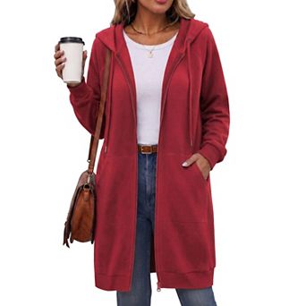 Zeagoo Women Jacket Long Fleece Plaid Full Zip Up Cotton Blend SweatShirt