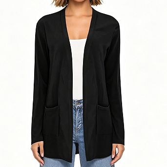 Women Open Front Cardigan Jacket Long Sleeve V Neck Casual Lightweight Knit Cardigan with Side Pocke