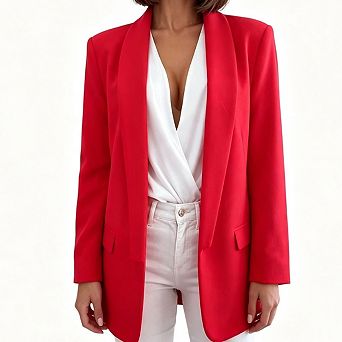 Women Open Front Blazer Jacket Shawl Lapel Long Sleeve Relaxed Fit Casual Blazer with Flap Pockets