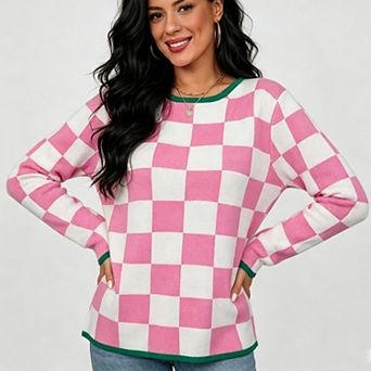 Women Fall Oversized Plaid Sweater Pullover Winter Long Sleeve Cute Loose Knit Casual Urban Tunic