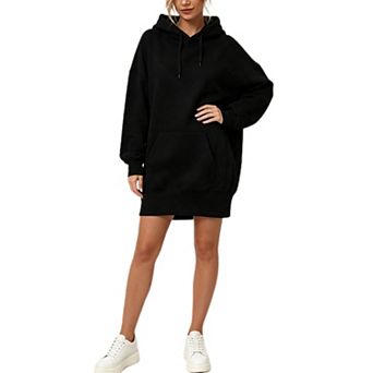 Womens Sweatshirt Mini Dress Casual Long Sleeve Fleece Pullover Hoodies Dresses with Pockets