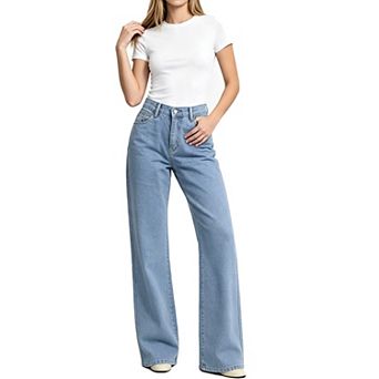 Women High Waist Straight Wide Leg Jeans Vintage Denim Pants Summer Fall Casual Daily Trousers