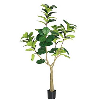 6FT Artificial Fiddle Leaf Fig Tree in Black Pot, Realistic Faux Potted Plant