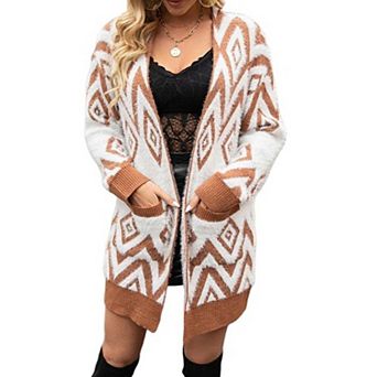 Women's Long Sleeves Open Front Color Block Casual Knitted Sweater Cardigan Coat Outwear