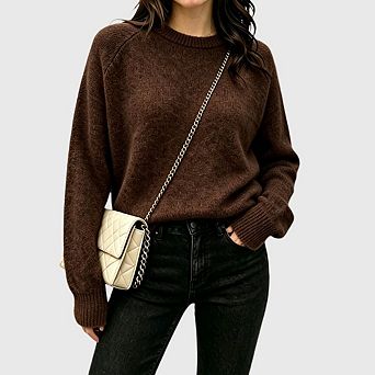 Women's Oversized Pullover Sweater Casual Long Sleeve Crewneck Fuzzy Knit Fall Winter Tops
