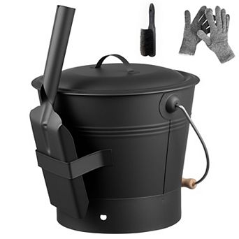 VEVOR Ash Bucket, 4 pc with Lid, Shovel, Broom and Gloves