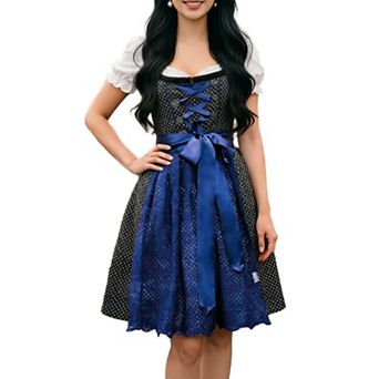 Womens Oktoberfest Costume Dirndl Dress 2 pc Sleveless Floral Print Apron Outfits