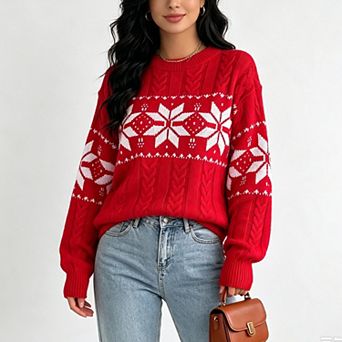 Women's Pullover Sweaters Long Sleeve Print Knitted Crew Neck Sweater Tops