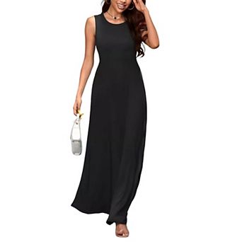 Women Sleeveless Crew Neck Maxi Dress Loose Fit Casual Full Length Tank Long Dress