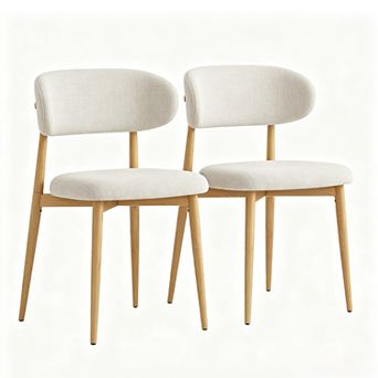 Set of 2 Dining Chairs with Upholstered Seat and Back, 250 lb Capacity, Beige