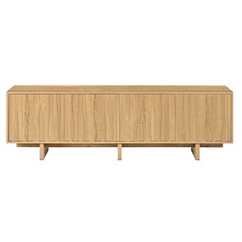 Retro Wood Grain TV Stand for 75" TVs, with Wavy Door and Cable Management for Living Room
