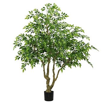7ft Artificial Banyan Tree, Realistic Natural Trunk and Silk Leaves, in Black Pot