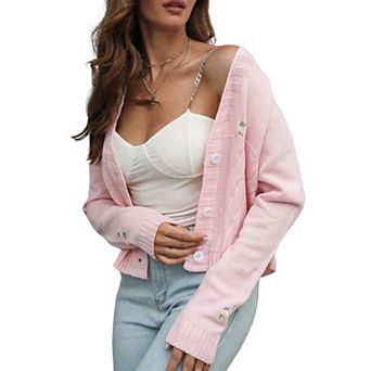 Womens Knitted Cardigan v Neck Sweater Fashion Solid Long Sleeve Casual Lightweight Coat