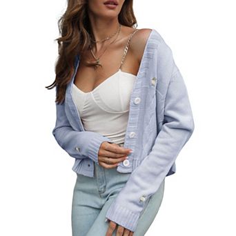 Womens Knitted Cardigan v Neck Sweater Fashion Solid Long Sleeve Casual Lightweight Coat