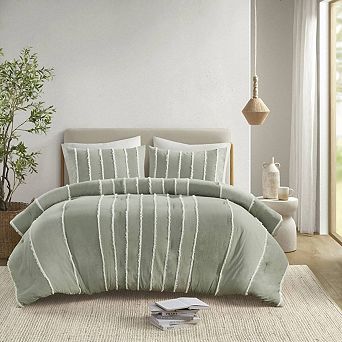 GDFStudio 3 pc Striped Cotton Comforter Set with Clip Jacquard Trim