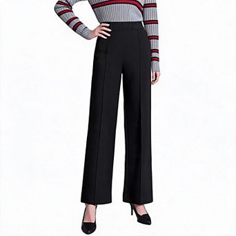 Women Pants High Waist Side Zip Vertical Seam Wide Leg Straight Office Trousers