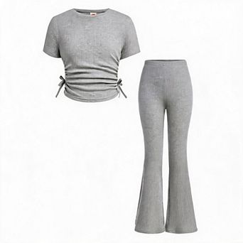 Girls' Crewneck Short Sleeve Top & Wide-Leg Pants Set