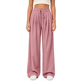 Womens Wide Leg Dress Pants Business Casual High Waist Baggy Tie Trousers Work Palazzo Pants