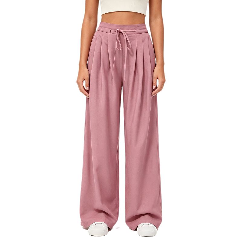high waisted dress pants with tie Womens Wide Leg Business Casual Waist Baggy Trousers Work Palazzo Pants high waisted wide leg dress pants