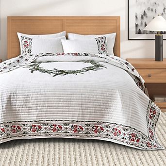 Madelinen® Poinsettia Bordered Quilt Set