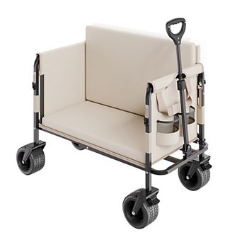 VEVOR Collapsible Folding Wagon, 550lb Load & 220L, 2 in 1 Foldable Wagon Cart Converts to Bench