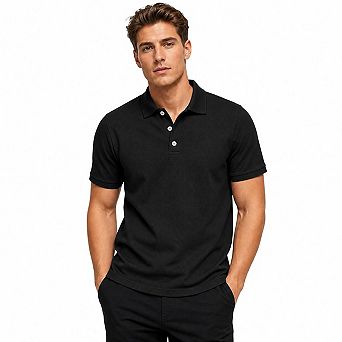 Men Short Sleeve Polo Shirt Solid Collared Button Placket Breathable Casual Golf T Shirts For Daily