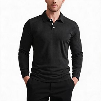 Mens Long Sleeve Polo Shirt Button Placket Collared Casual Top Regular Fit Daily Business Wear