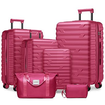 6 pc Luggage Set with Spinner Wheels, Travel Duffle & Toiletry Bag
