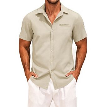 Men Short Sleeve Button Down Shirt Summer Casual Collared Top Lightweight Soft Beach Blouse