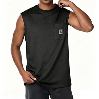 Men Crew Neck Sleeveless Tank Top Summer Casual Knit T Shirt with Chest Pocket Soft Workout Vest