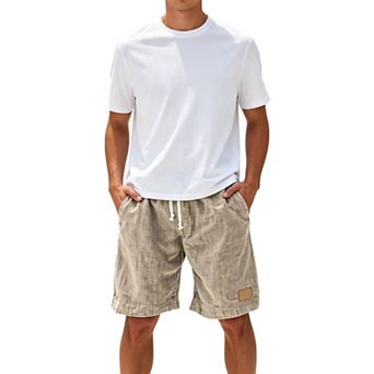 Men Casual Elastic Waist Drawstring Shorts Summer Knee Length Pants Beach Soft Bottoms With Pockets