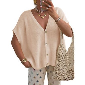 Women's Button Down Cardigan Summer Short Batwing Sleeve Sweater Top