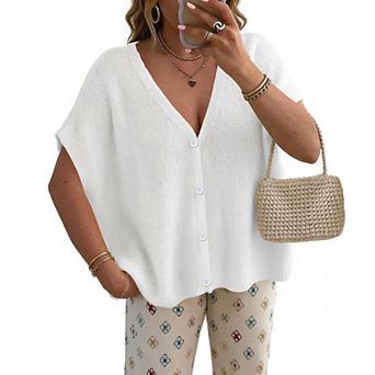 Women's Button Down Cardigan Summer Short Batwing Sleeve Sweater Top