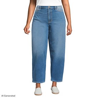 Plus Size Lands' End High Rise Barrel Leg Ankle Jeans