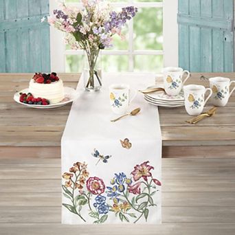 Lenox Butterfly Meadow Garden Embroidered Table Runner