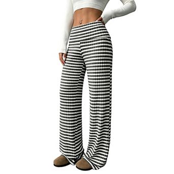 Women’s High Waist Striped Wide Leg Pants Casual Loose Fit Urban Long Trousers