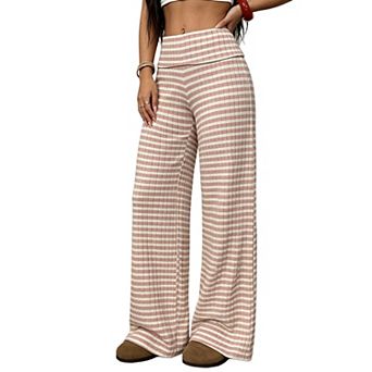 Women’s High Waist Striped Wide Leg Pants Casual Loose Fit Urban Long Trousers