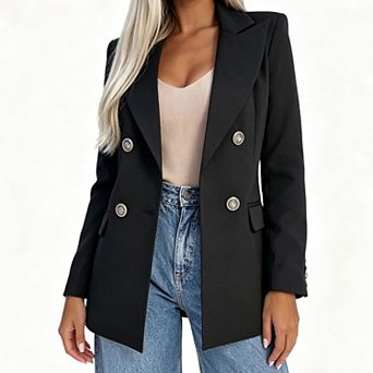 Women Plaid Blazer,Notched Lapel Double Breasted Long Sleeve Casual Business Suit Jacket with Pocket